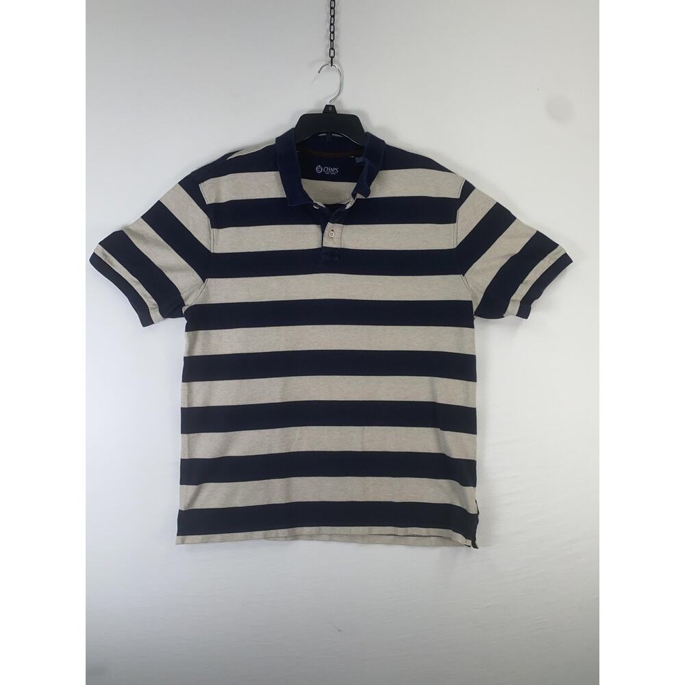 Chaps Polo Shirt Mens XL Blue Striped 100% Cotton Short Sleeve Casual Golf